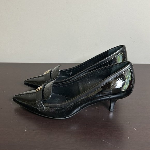 Tory Burch Eliza Pumps Black Kitten Heels Leather Point Toe Career Designer Sz 5 - Picture 6 of 10